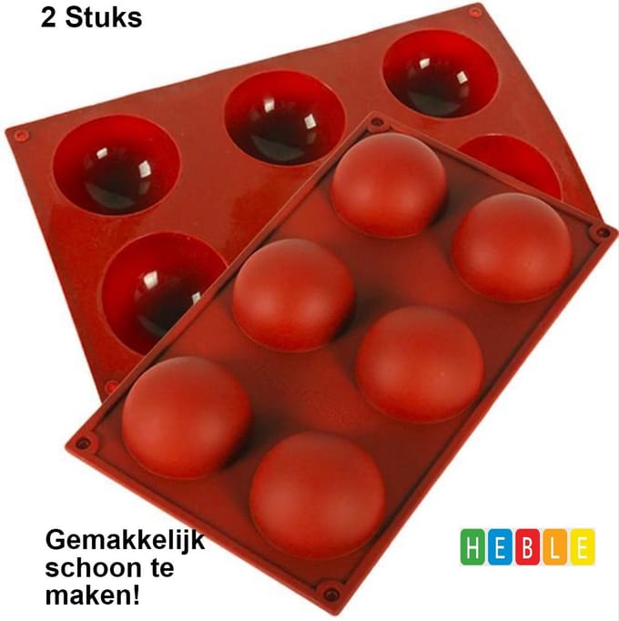 2x Siliconen Bakvormen/Halve Bollen/Halfrond/6 Stuks