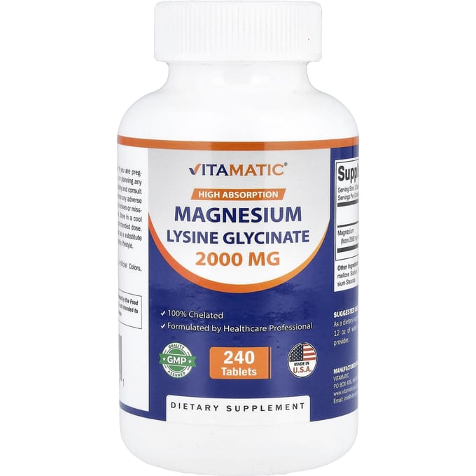 Vitamatic, Magnésium Lysine Glycinate, 240 Comprimés (1 000 mg par comprimé)