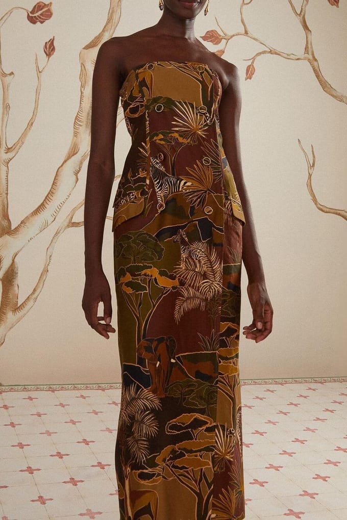 FARM Rio Savana Dream Caramel Strapless Buttonned Midi Dres Größe: L | Midikleider Outlet | Damen | Braun