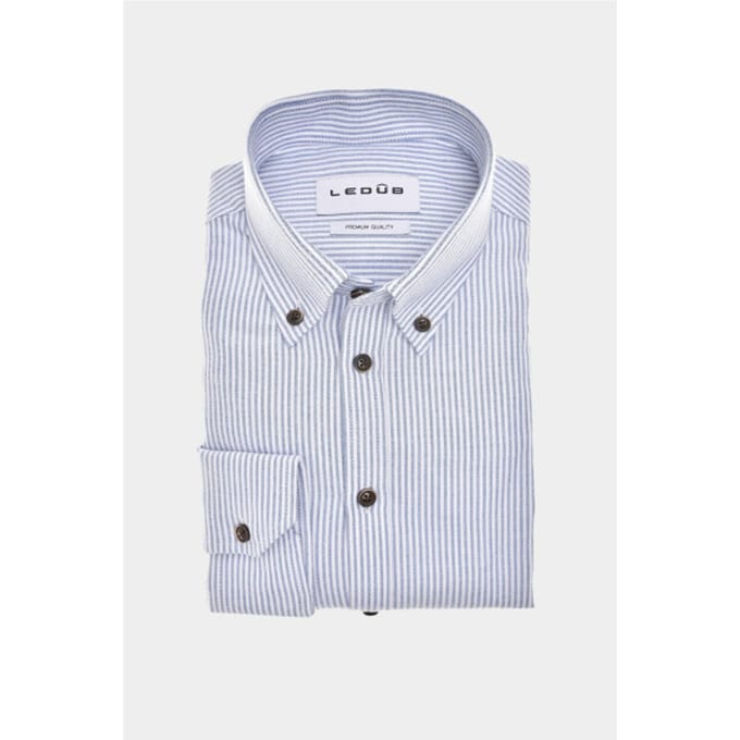 Ledûb Overhemd Slim Oxford Button-Down Vertical Stripe Midden Blauw / male