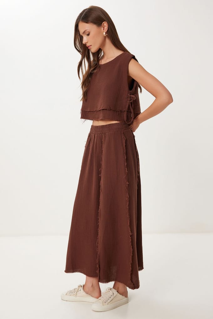 Katoenen Mouwloze Blouse en Wijde Rok Set