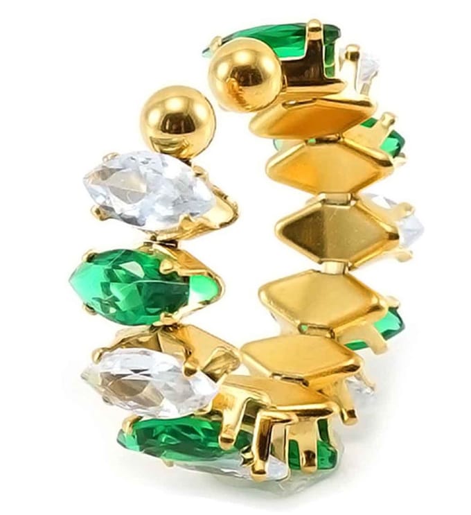 Ring met Kristallen - RVS - One Size - Groen en Wit