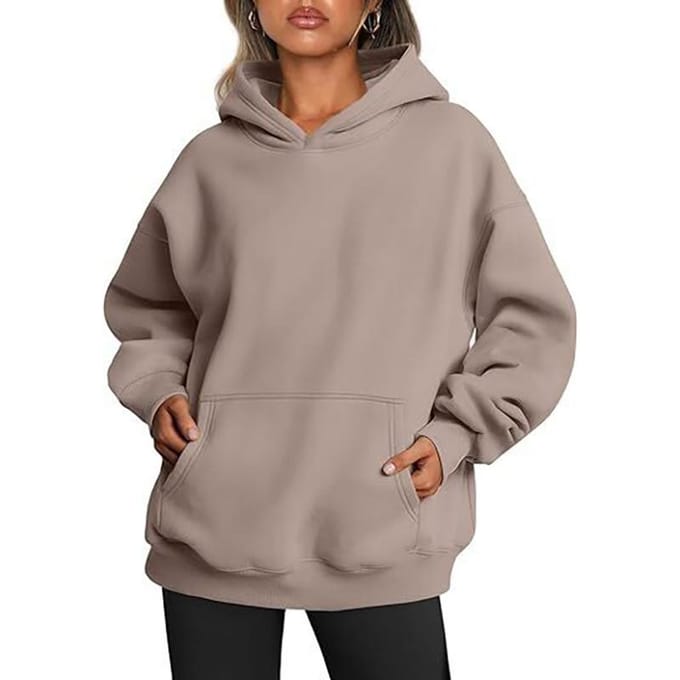 Dames hooded pullover sweatshirt effen kleur oversized losse casual fleece sweatshirt M kameel