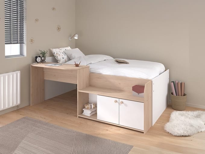 Vente-unique Combinatiebed hout natuurlijk licht, wit 90 x 190 cm, 90 x 200 cm