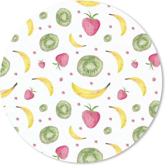 Muismat rond 20x20 cm - Mousepad Fruit - Waterverf - Wit - Ronde muismatten