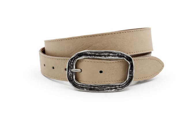 Beige dames basic riem 3,5 cm leer met zilverzwarte gesp - Leer - Basic riem - Basic - Maat 80