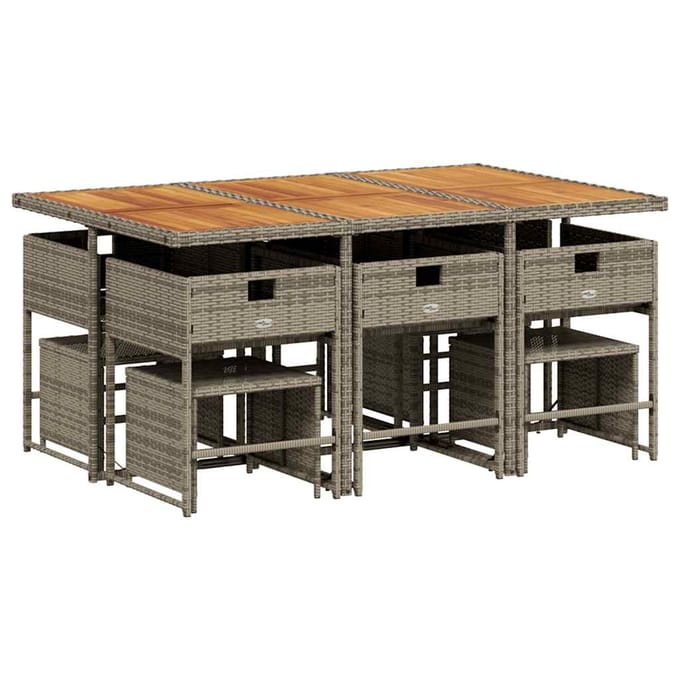 vidaXL - 11-delige - Tuinset - met - kussens - poly - rattan - grijs