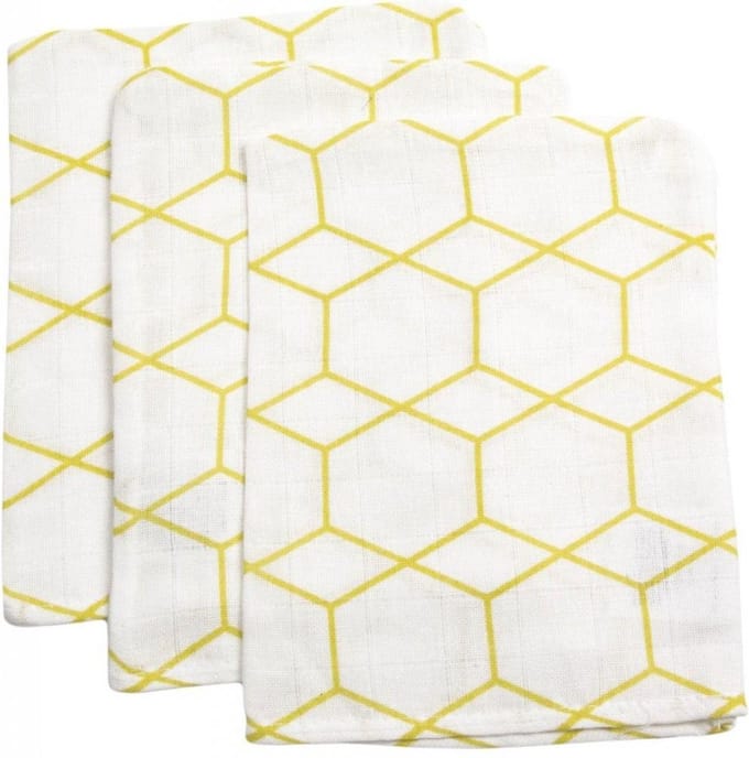 Briljant Grid Okergeel Hydrofiel Washandjes 3 stuks 101R