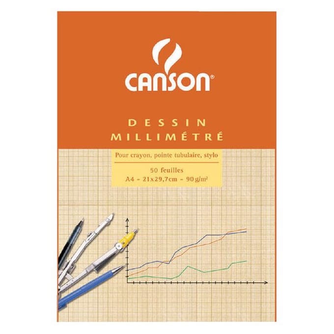 Millimeterpapier canson bruingeel bedrukt a4 wit | 10 stuks