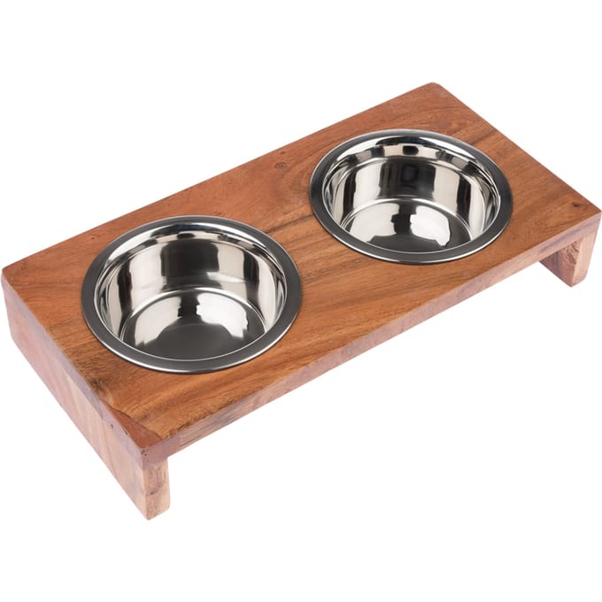 2x400 ml, Ø13 cm Modern Living Houten Voerbakhouder Nellore