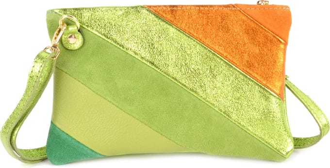 Giuliano Rainbow Metallic Schoudertas - Clutch Appelgroen Oranje