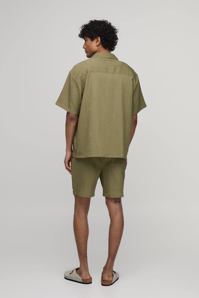Oversized Korte Mouw Onregelmatige Plooishorts Set | Olive | Size XS
