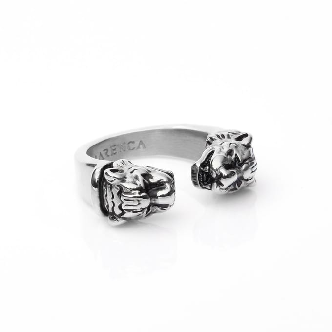Marenca Zilveren Heren Cuff Ring met Tijgerkoppen (M)