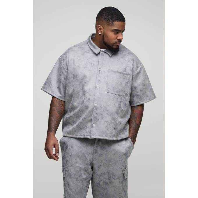 Plus Antique Kunstsuède Boxy Oversized Overhemd | Grey | Size 4XL