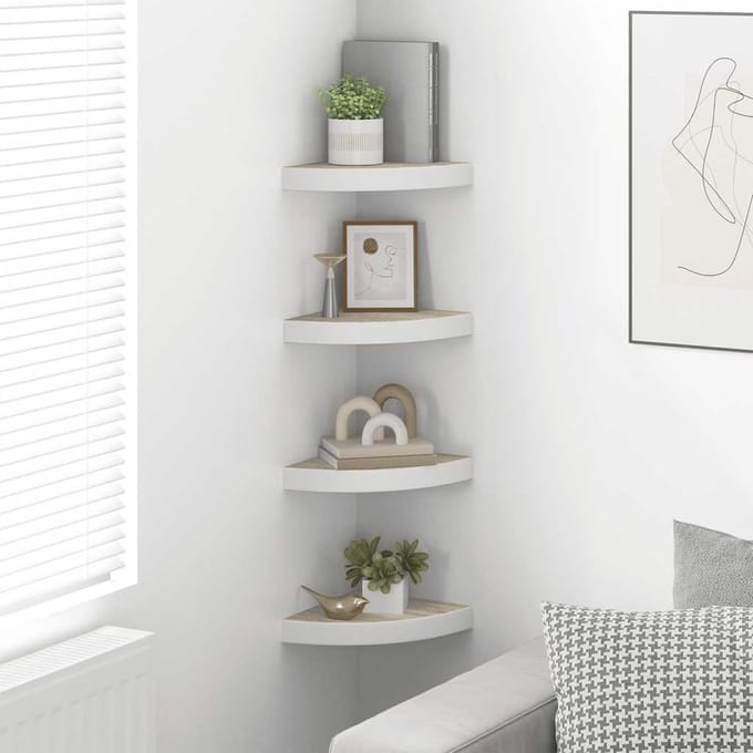 vidaXL - Hoekwandschappen - 4 - st - 25x25x3,8 - cm - MDF - eikenkleurig - en - wit
