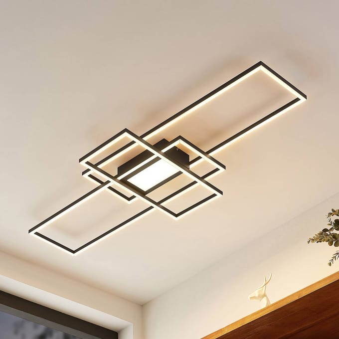 Lindby LED plafondlamp Caitlin, antraciet, metaal, 105cm