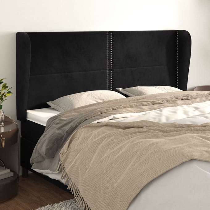 vidaXL - Hoofdbord - met - randen - 203x23x118/128 - cm - fluweel - zwart
