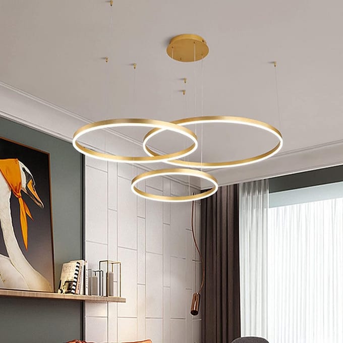 Moderne LED Hanglamp 3 Ringen Dimbaar - In Hoogte Verstelbaar voor Woonkamer en Eetkamer (40/60/80 cm)