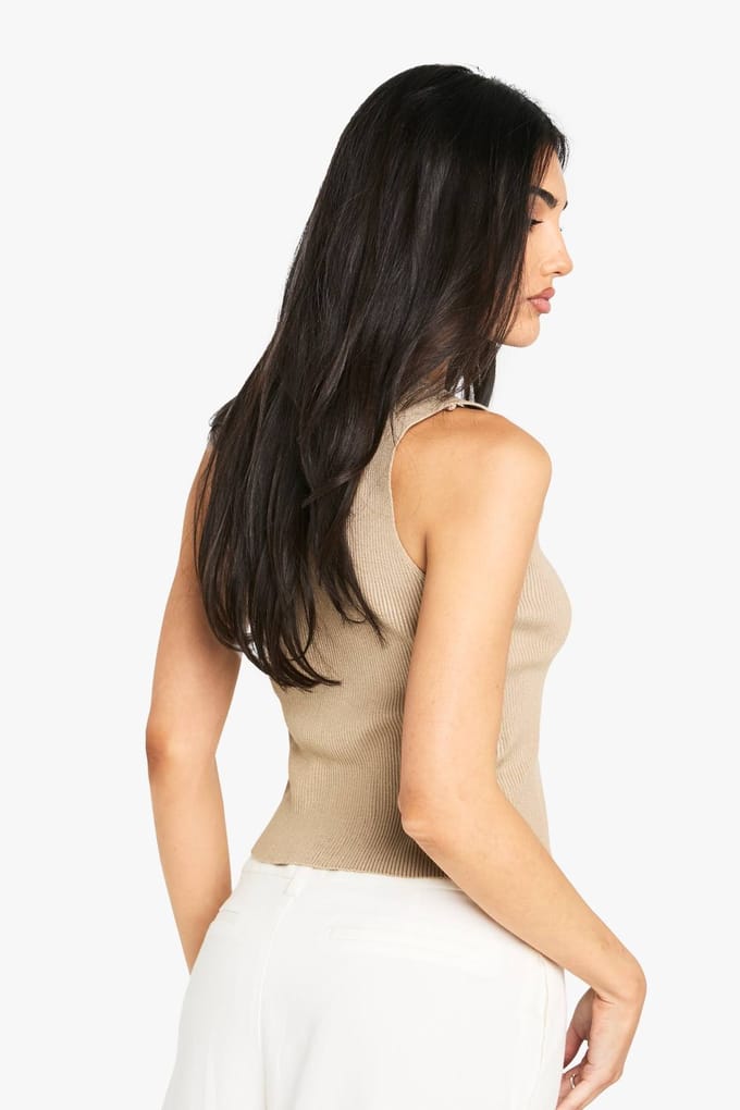 boohoo Dames Twist Front Gebreide Vest | Stone | Maat: Medium