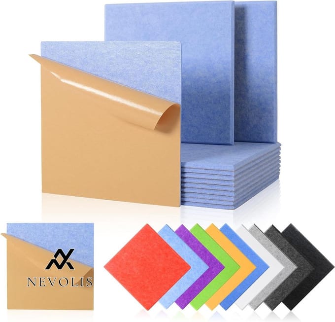 Nevolis Adhesive Acoustic Plates Absorption Panel Sound Insulation 30 x 30 x 1 cm .