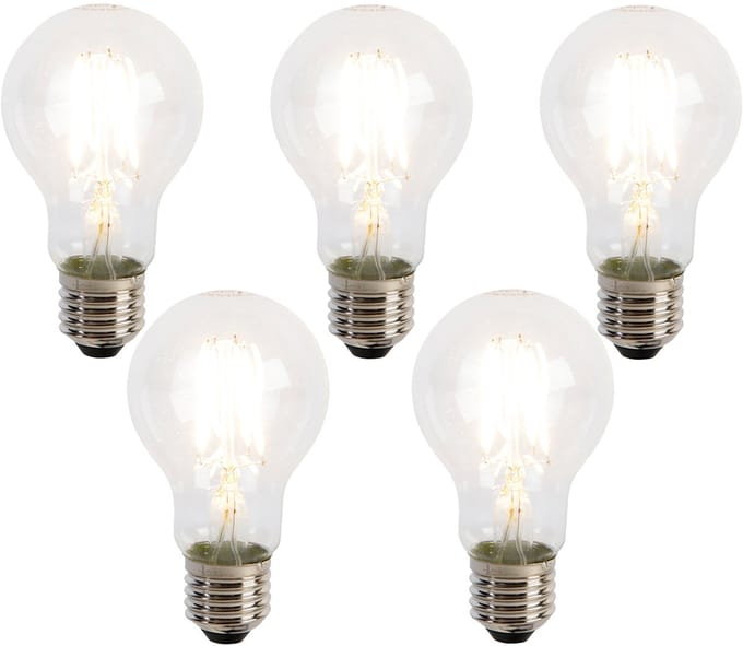 LUEDD Set van 5 E27 LED lamp filament A60 schemersensor 4W 470 lm 2700K