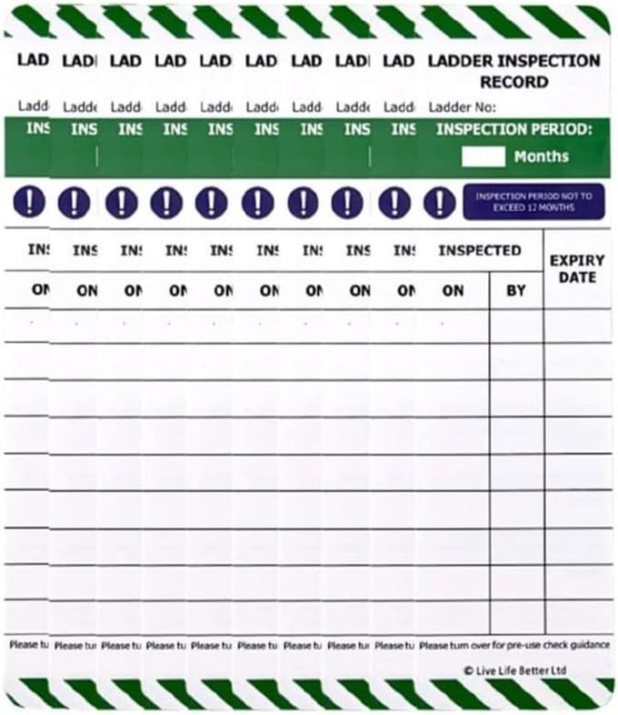 Inspectielabels voor Ladders - Set van 10 Waterdichte Inserts voor Veiligheidscontrole