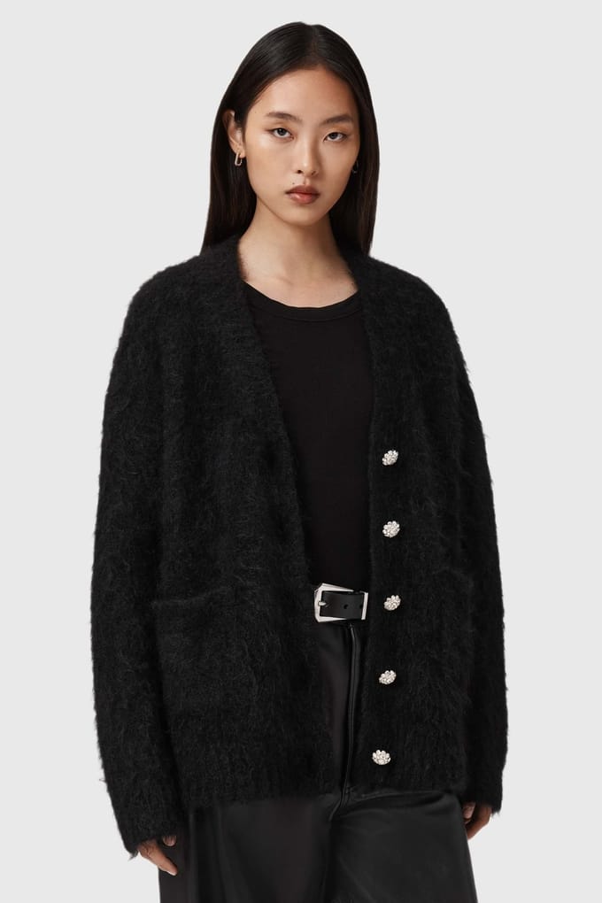 AllSaints Rubi Emb Cardi Black Größe: M | Jacken Outlet | Damen | Schwarz
