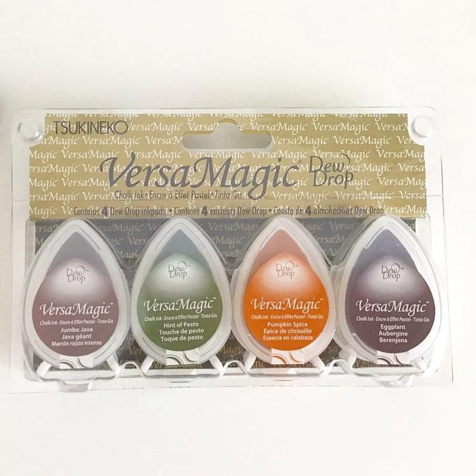 VersaMagic Dew Drop Harvest - set 4 dewdrops inktkussens - jumbo java, hint of pesto, pumpkin spice - eggplant