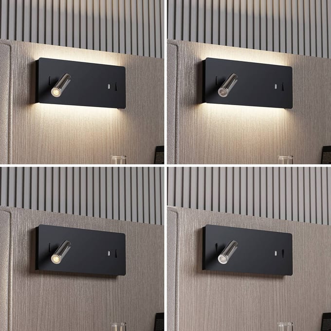 Lucande LED wandlamp Kimo, 32 cm, zwart, aluminium, USB