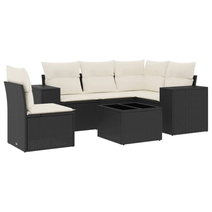 vidaXL - 6-delige - Loungeset - met - kussens - poly - rattan - zwart