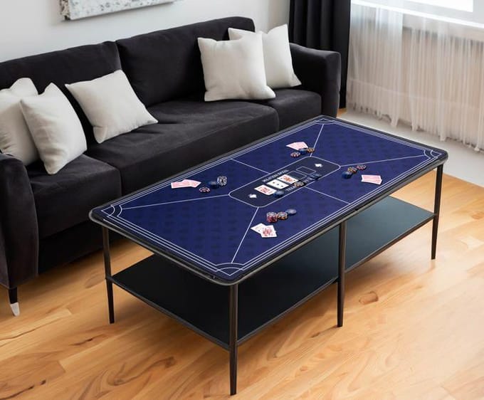 Pokerkleed Blauw 120x60 cm - Polyester & Rubber - Glad Speeloppervlak - Poker & Dobbel Accessoire - Engelhart