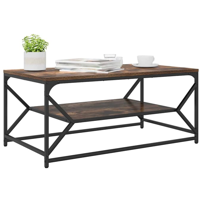 vidaXL - Salontafel - Rook - Eiken - 90 - x - 50 - x - 40 - cm - Engineered - hout - en - staal