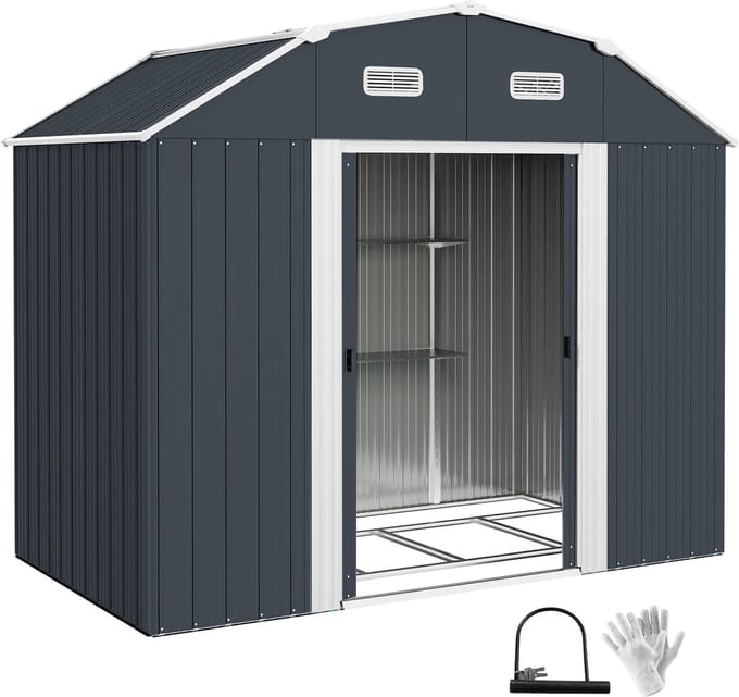 Outsunny tuinhuis - staal - 238L x 132B x 198,5H cm - donkergrijs