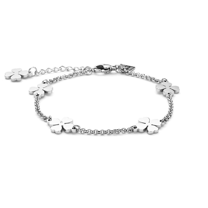 Twice As Nice Armband in edelstaal, geluksklavertjes 18cm+3cm