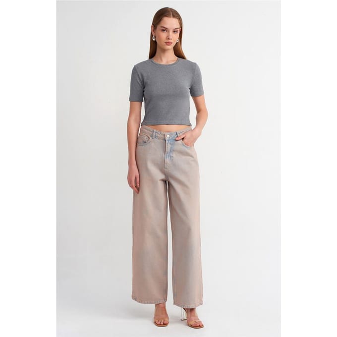 Hoge Taille Wijde Pijpen Katoenen Denim Jeans