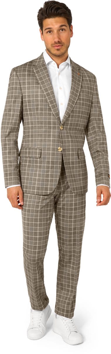 OppoSuits Daily Checkered Tan Heren Pak - Mannen Kostuum - Beige - Maat 46