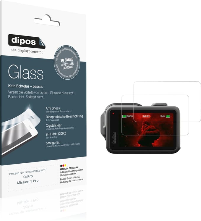 dipos – 2x Pantserfolie geschikt voor GoPro Mission 1 Pro | 9H Screenprotector
