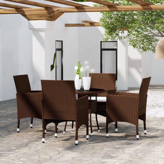 vidaXL - 5-delige - Tuinset - poly - rattan - bruin