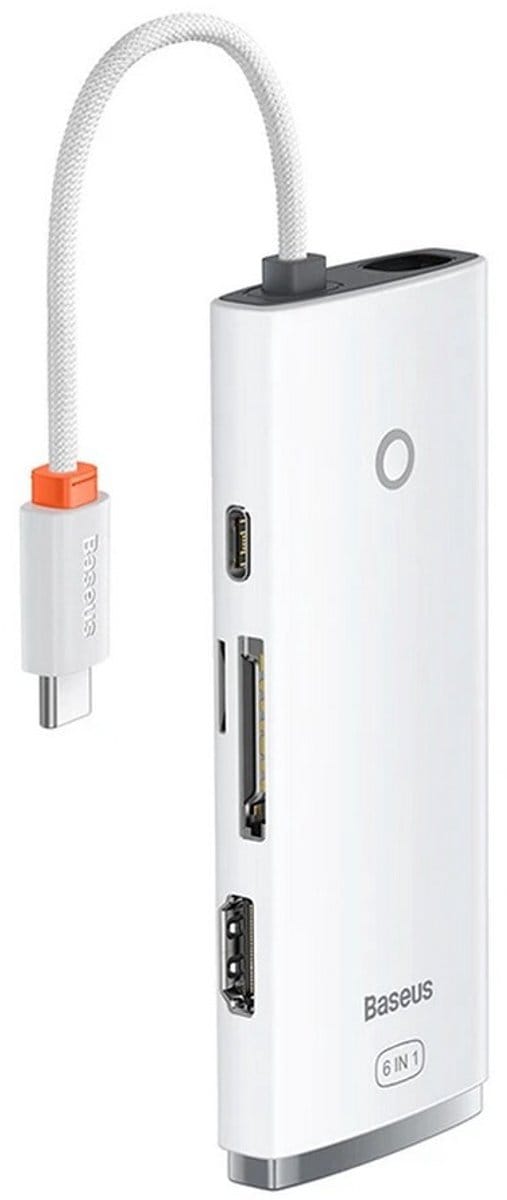 Baseus Lite Series Hub 6w1 USB-C to 2x USB 3.0 + USB-C PD + HDMI + SD/TF (white) USB hub - 5 - USB 3.0 - Wit