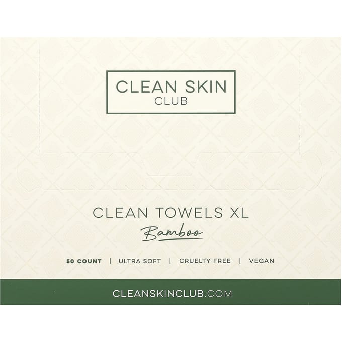 Clean Skin Club, Schone Handdoek XL, wegwerp, bamboe, 50 vellen white