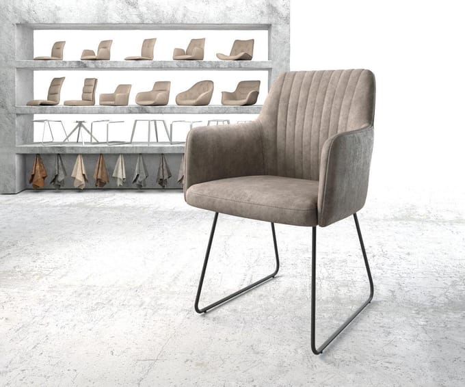 Gestoffeerde-stoel Greg-Flex slipframe zwart microvelours taupe vintage pocketveer kern