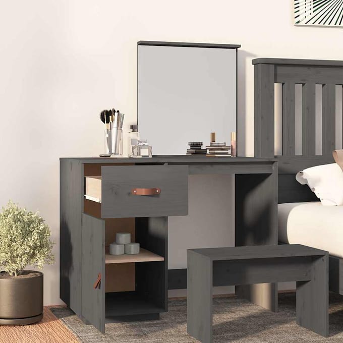 vidaXL - Kaptafel - 95x50x134 - cm - massief - grenenhout - grijs