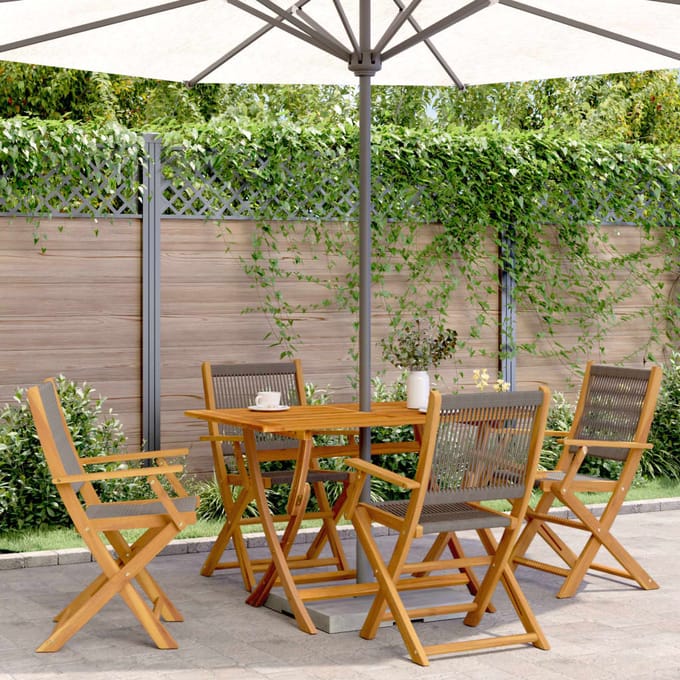 vidaXL - Opklapbare - stoelen, - 4 - stuks, - grijs, - massief - acaciahout