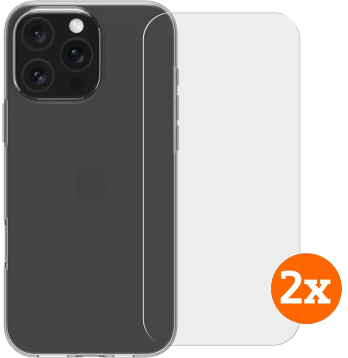 BlueBuilt Back Cover iPhone 16 Pro Max Transparant + Screenprotector Glas Duo Pack