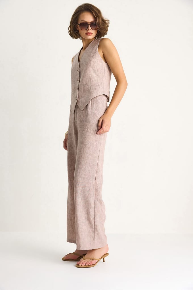 V-hals Vest en Wijde Pantalons Tweedelige Set