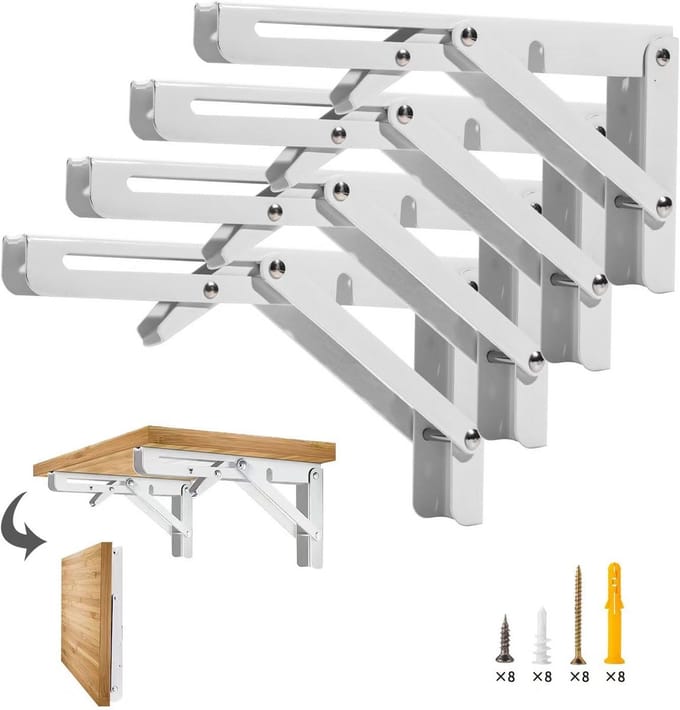 Set van 4 Opvouwbare Plankdragers 50 cm Zware Tafelbeugels Wit