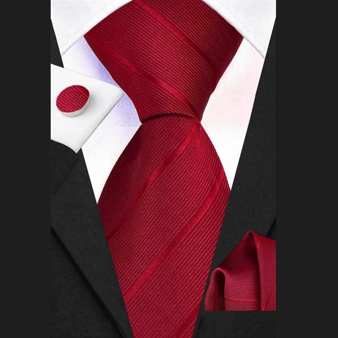 Stropdas Set – Stropdas – Pochet – Manchetknopen – Rood