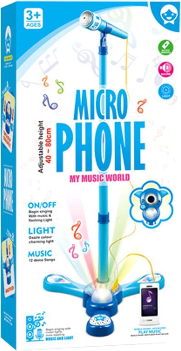 Kinder Microfoon - Muziekspeelgoed Echo - Zingen Optreden - Verstelbare Standaard Lichteffecten - 34.5 x 7 x 34.5 cm