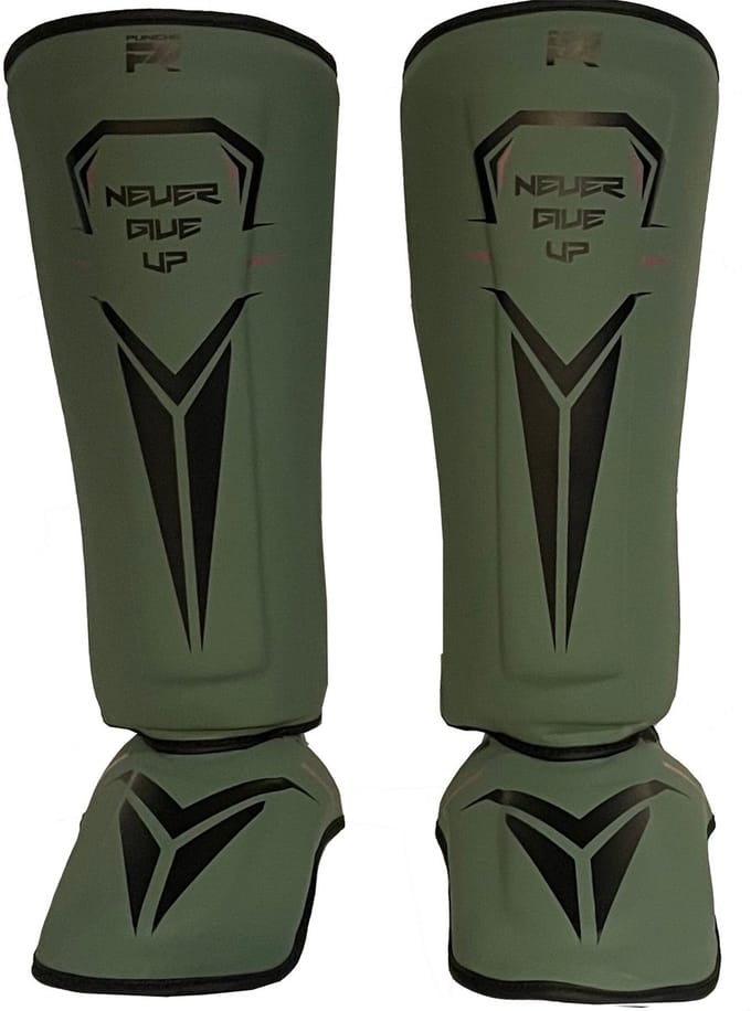 PunchR™ Never Give Up Kickboks Scheenbeschermers Groen Zwart - M