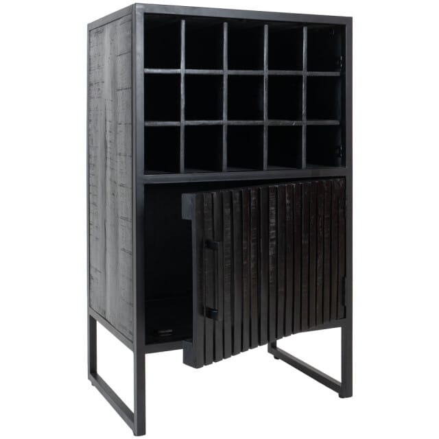Wijnkast Loek 90 x 55 cm - Zwart Mangohout - Industrieel